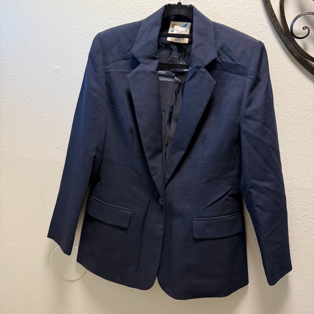 Vtg TravelSmith Womens 6 Wool Blend Navy Blazer Jacket Classic Career USA